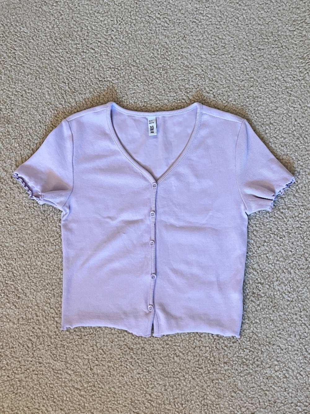 Women's Short-Sleeve Ribbed Button Down Top Lilac